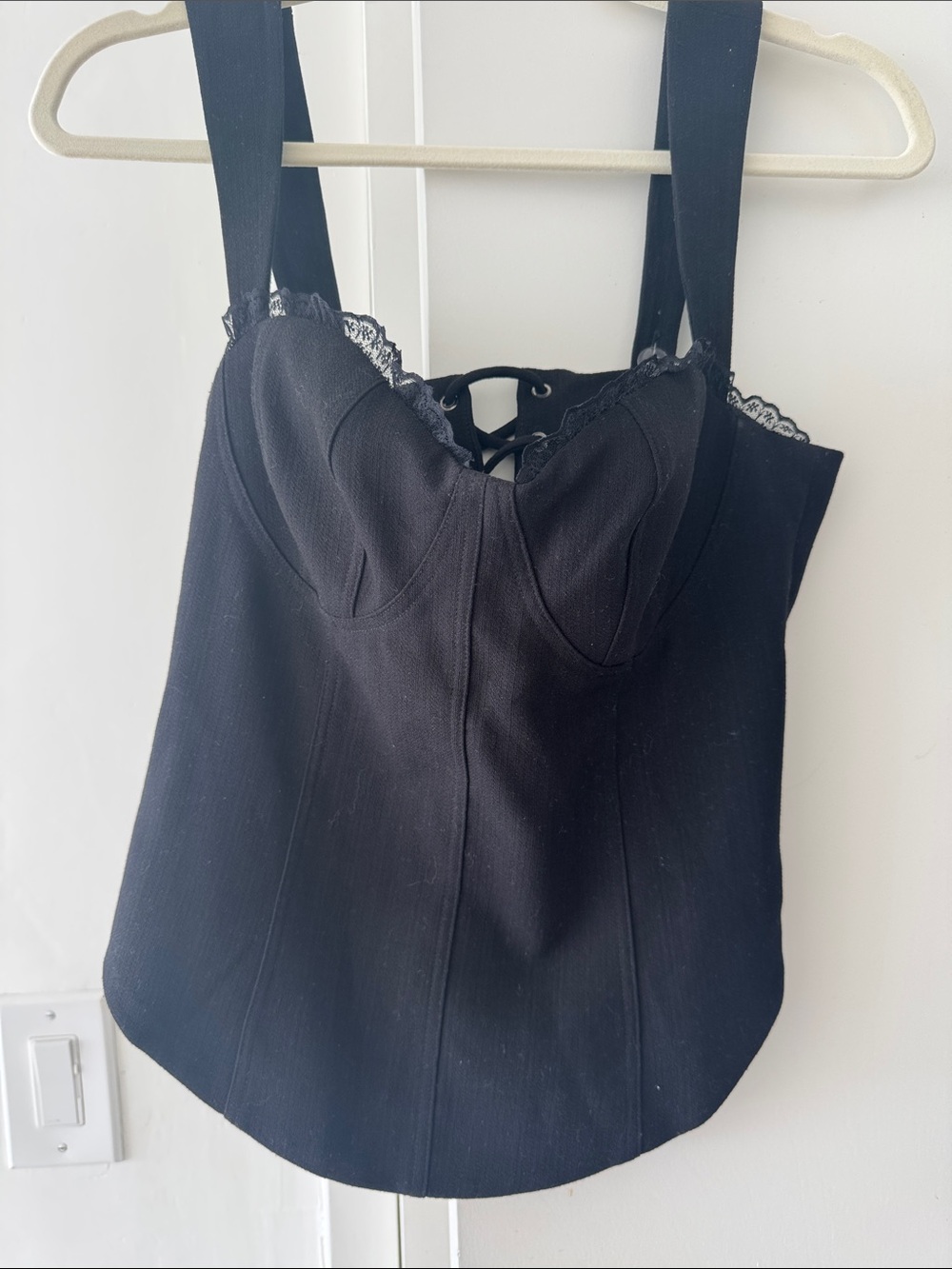 Reformation Black Lace-Trim Corset Tank Top